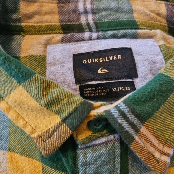 Quiksilver Mens Plaid Flannel Shirt Yellow/Green Long Sleeve Button-Up XL - Picture 6 of 16
